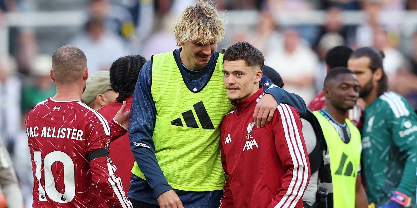 Newcastle United's Nick Woltemade with Liverpool's Florian Wirtz after the match