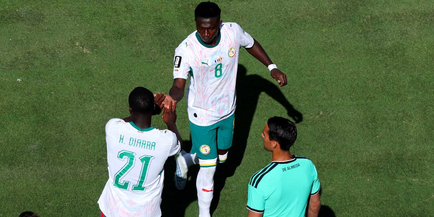 Senegal's Habib Diarra comes on as a substitute to replace Lamine Camara