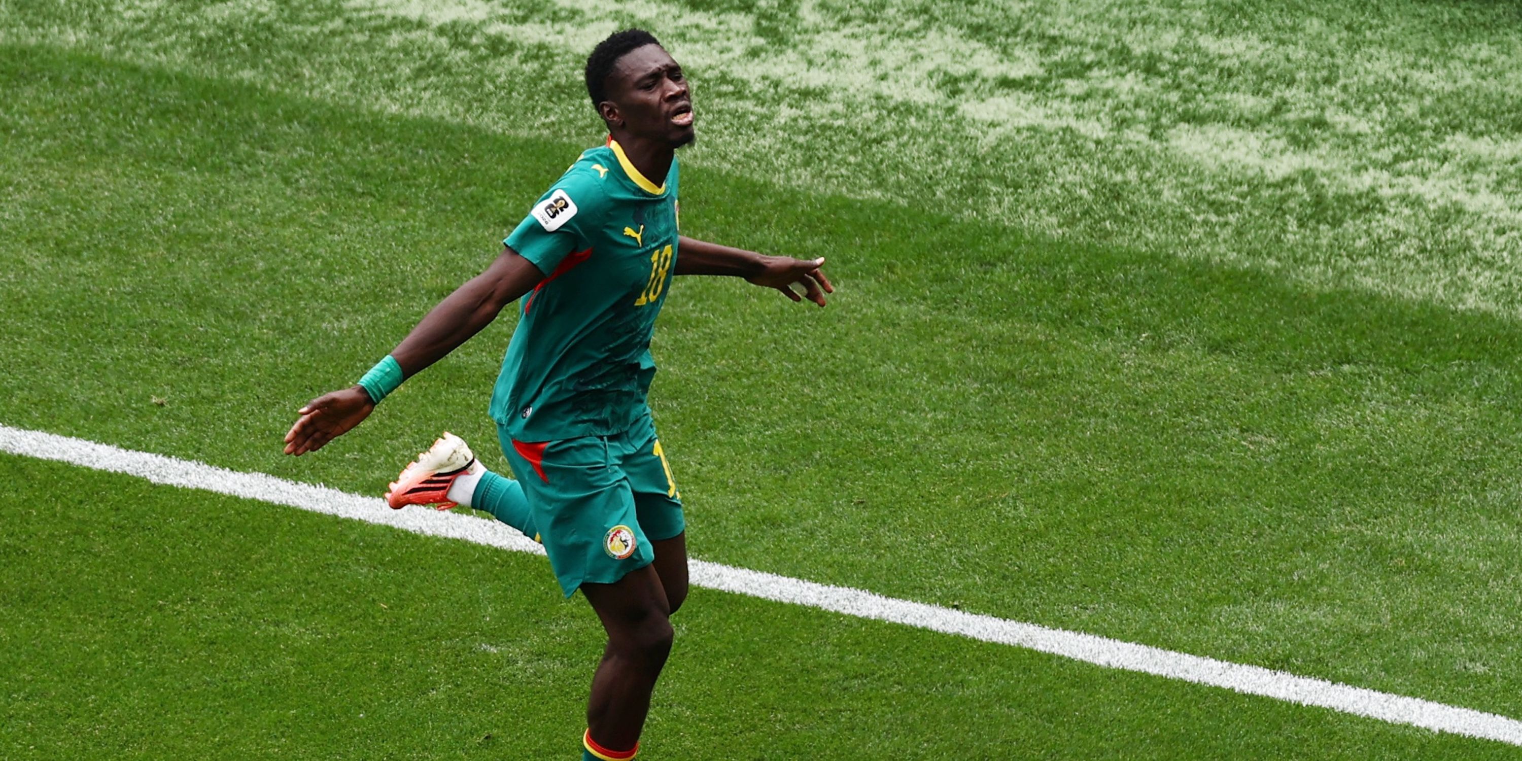 Senegal's Ismaila Sarr celebrates scoring their second goal 