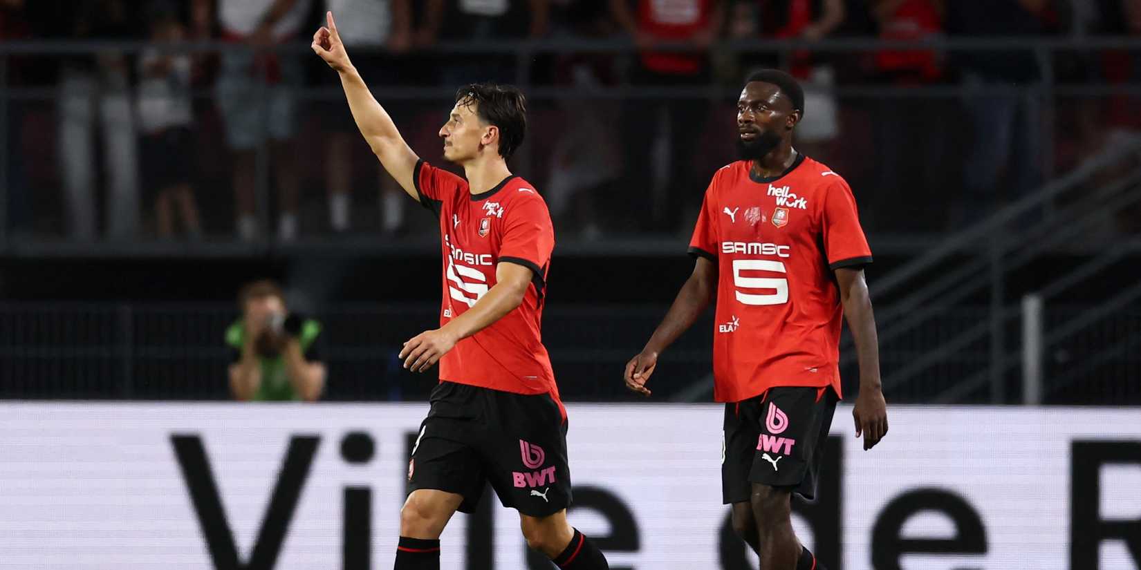 Stade Rennes' Esteban Lepaul celebrates scoring their second goal 
