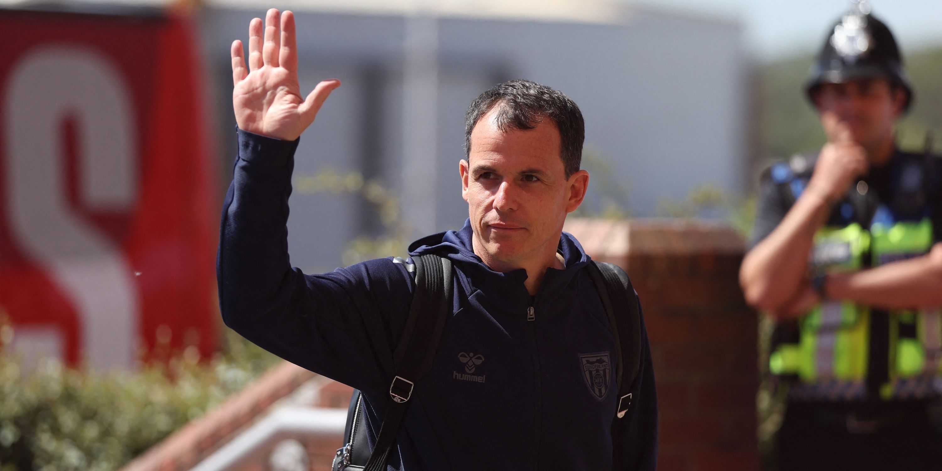 Sunderland manager Regis Le Bris arrives at the stadium before the match