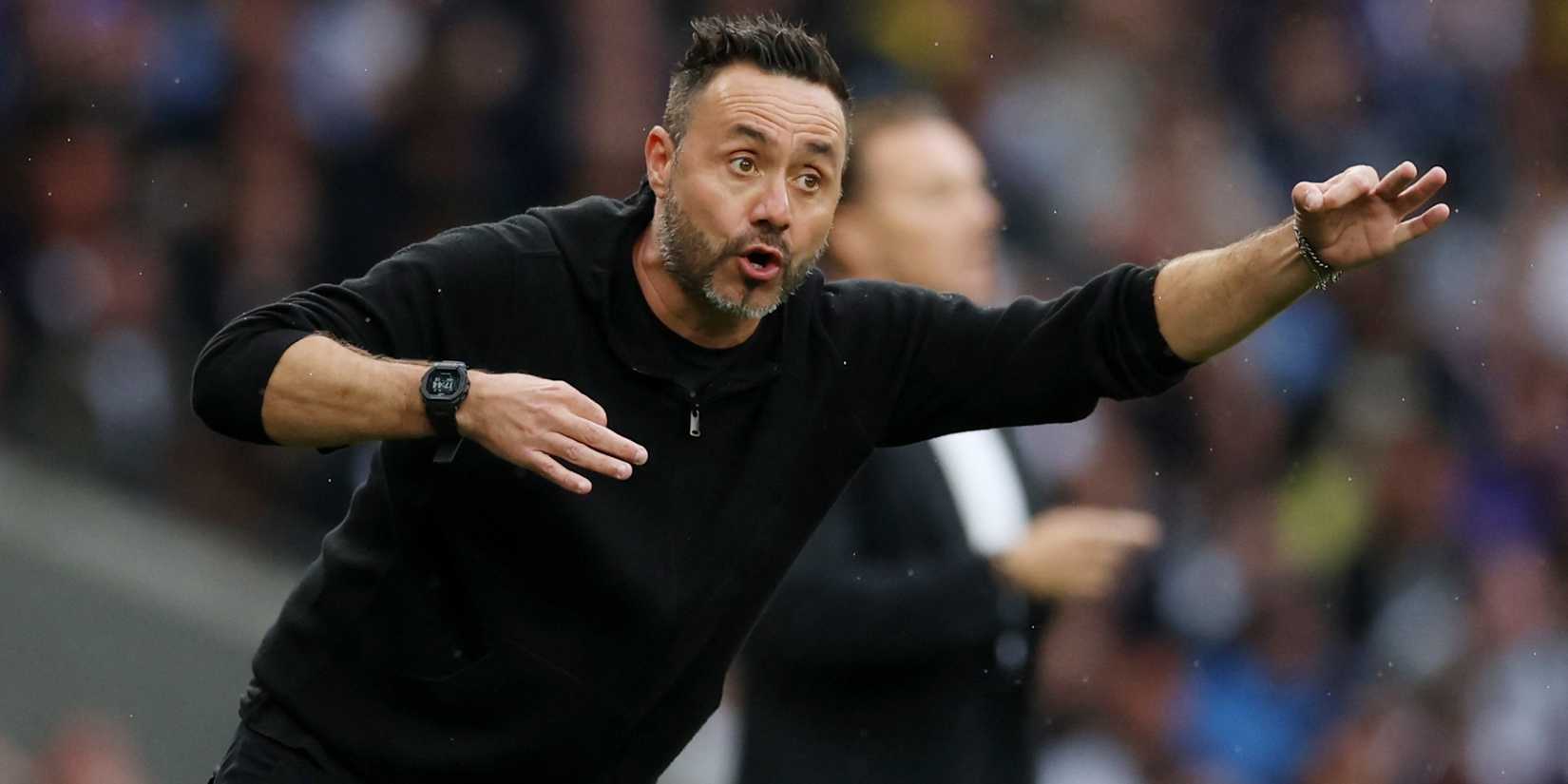 Tottenham Hotspur manager Roberto De Zerbi reacts