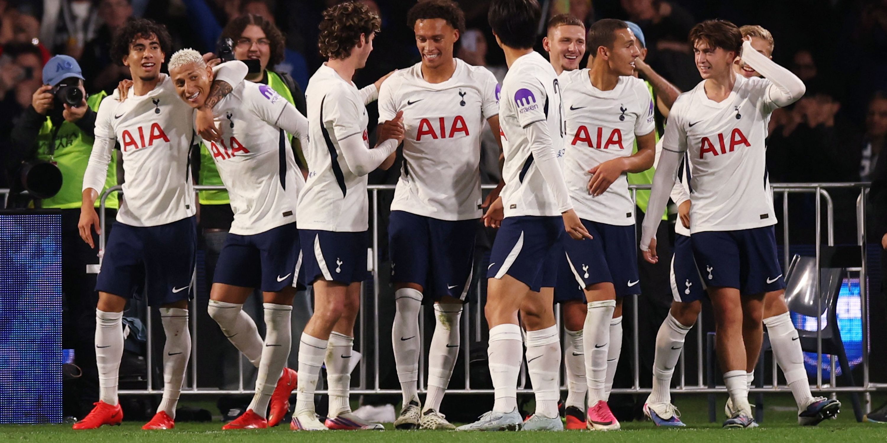 Tottenham Hotspur's Richarlison celebrates scoring their second goal with teammates