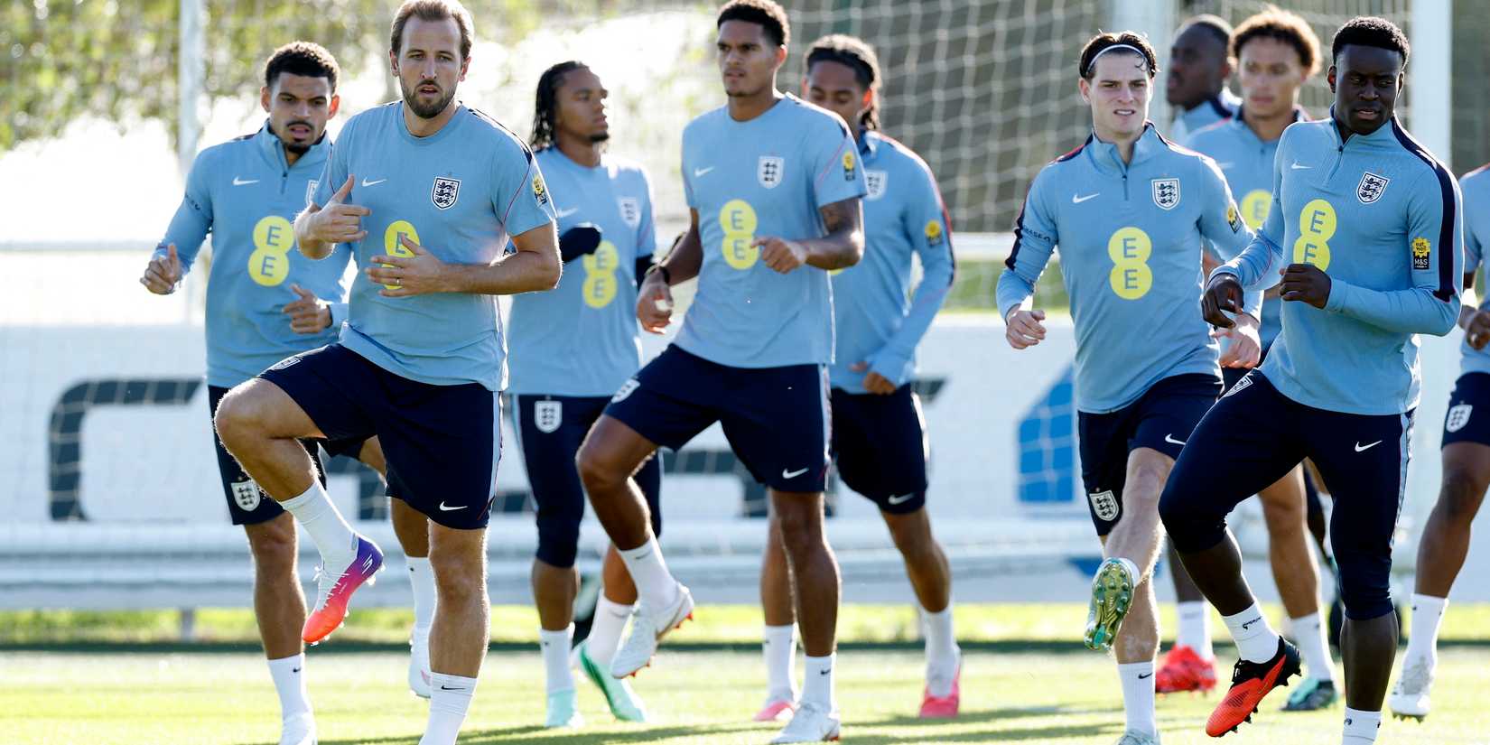 England's Harry Kane, Marc Guehi, Alex Scott, Morgan Gibbs-White and Jarell Quansah during training