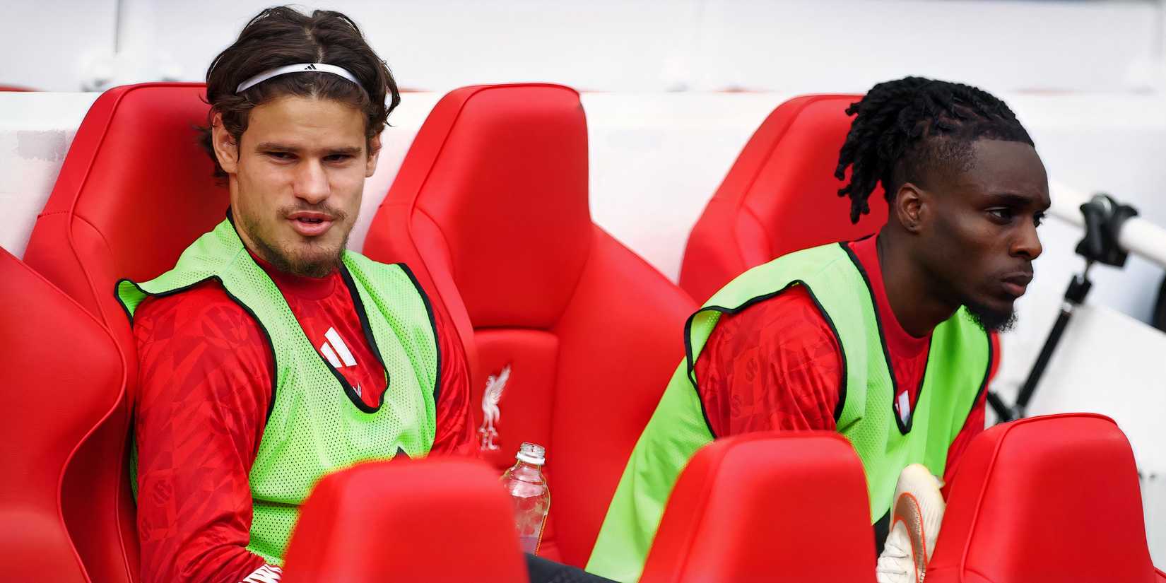 Liverpool's Milos Kerkez and Jeremie Frimpong