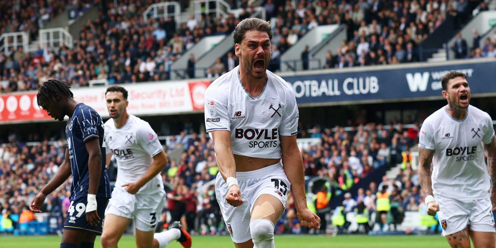 west ham celebrate scoring against millwall