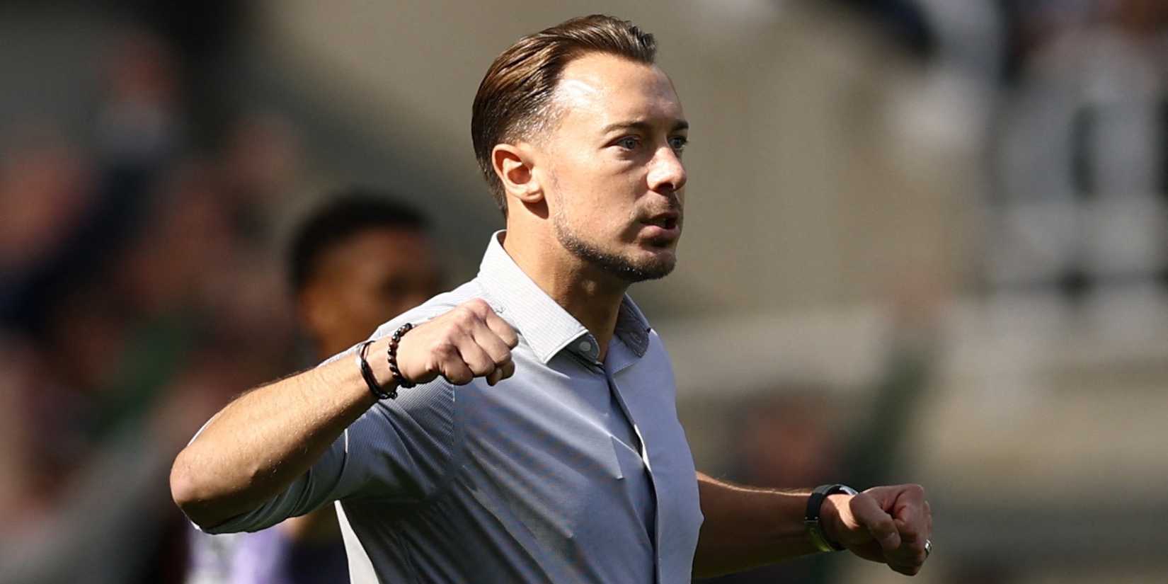 Newcastle United manager Matthias Jaissle celebrates their second goal