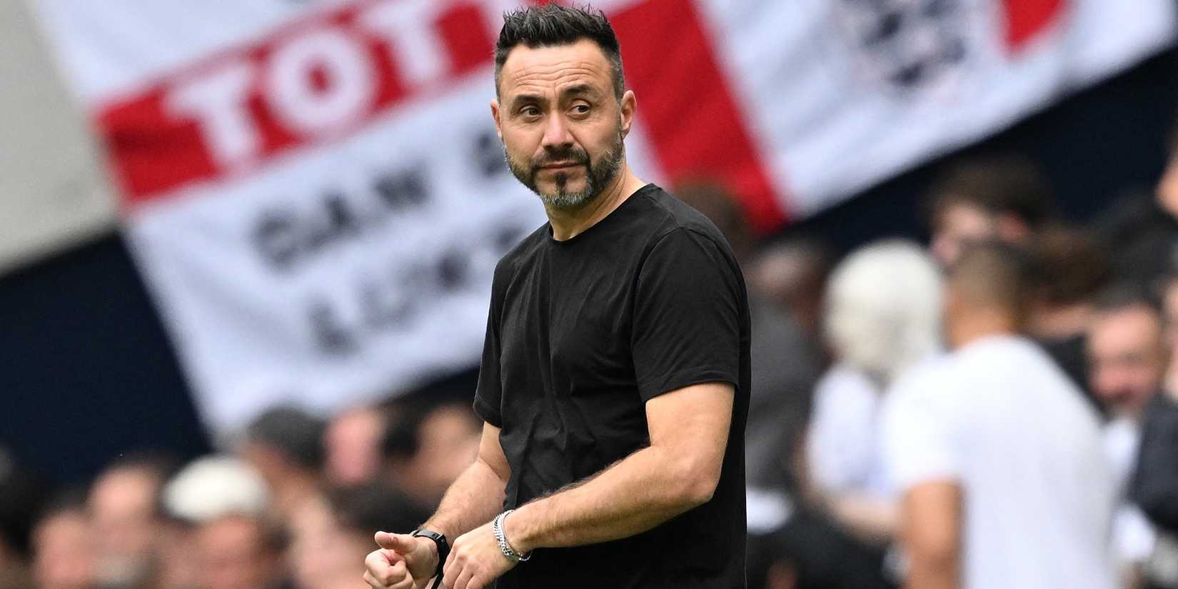 Tottenham Hotspur manager Roberto De Zerbi looked frustrated after Aston Villa's Emiliano Buendia scored the third goal