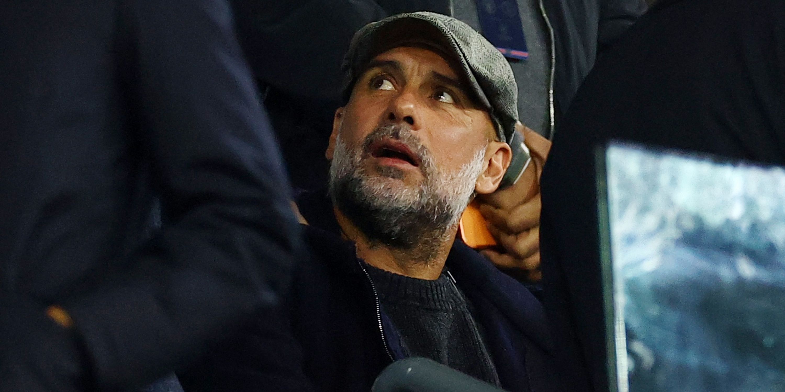 Former Manchester City manager Pep Guardiola in the stands before the match