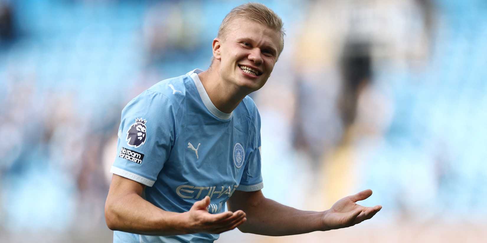 Manchester City's Erling Haaland celebrates after the match