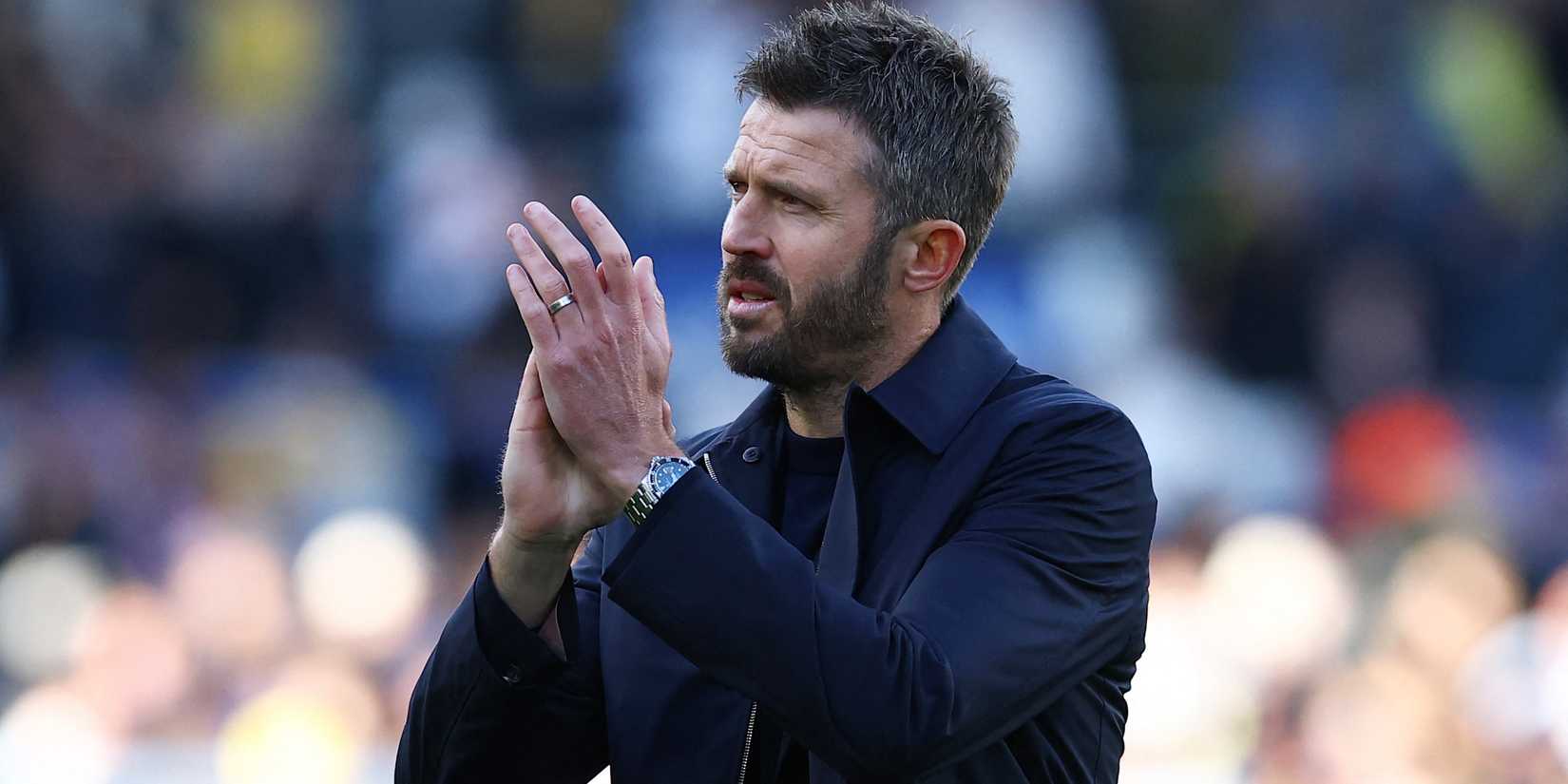 Manchester United manager Michael Carrick applauds fans after the match